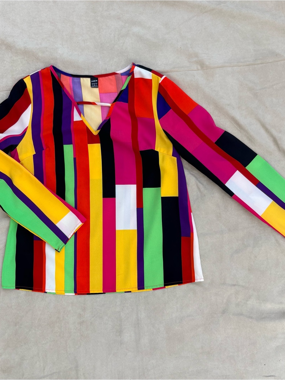 ❤️❤️ SHEIN Colorblock V-Neck Long Sleeve Top - Multicolor - S